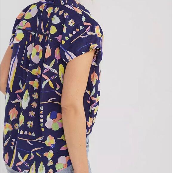 Anthropologie x Luke John Matthew Blossom Surf Top Small Half Button Boxy Blue - Picture 5 of 9
